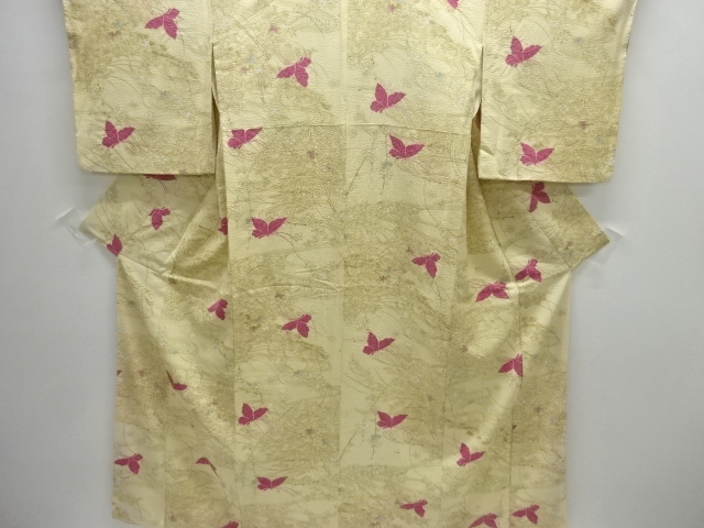 JAPANESE KIMONO / KOMON / SILK / SHIBORI / STREAM & FLORAL PLANTS